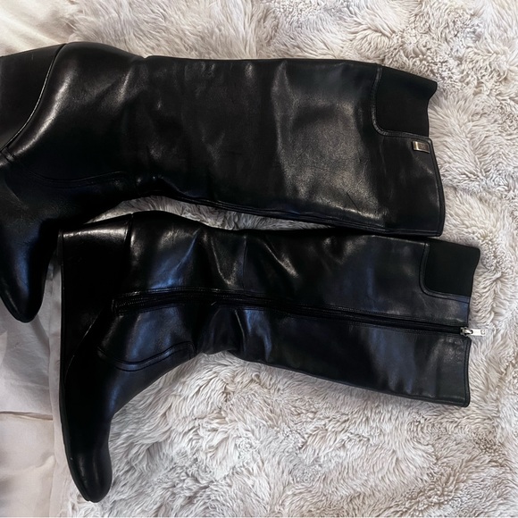 Anne Klein black leather high boot - Picture 1 of 8